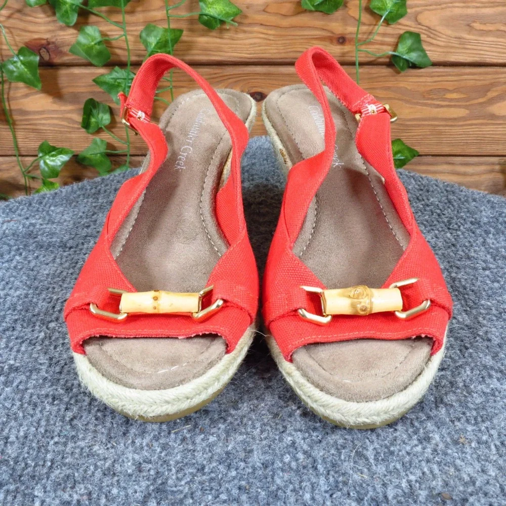 Coldwater Creek Women Espadrille Wedge Sandals Size 6.5 Summer Red Canvas Bamboo